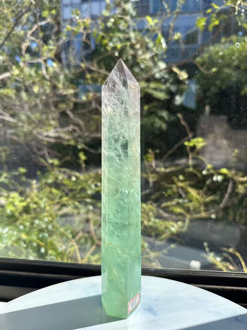 Watermelon Fluorite Tower – 870g, Green + Pink #5 — exact crystal, view 9 of 11
