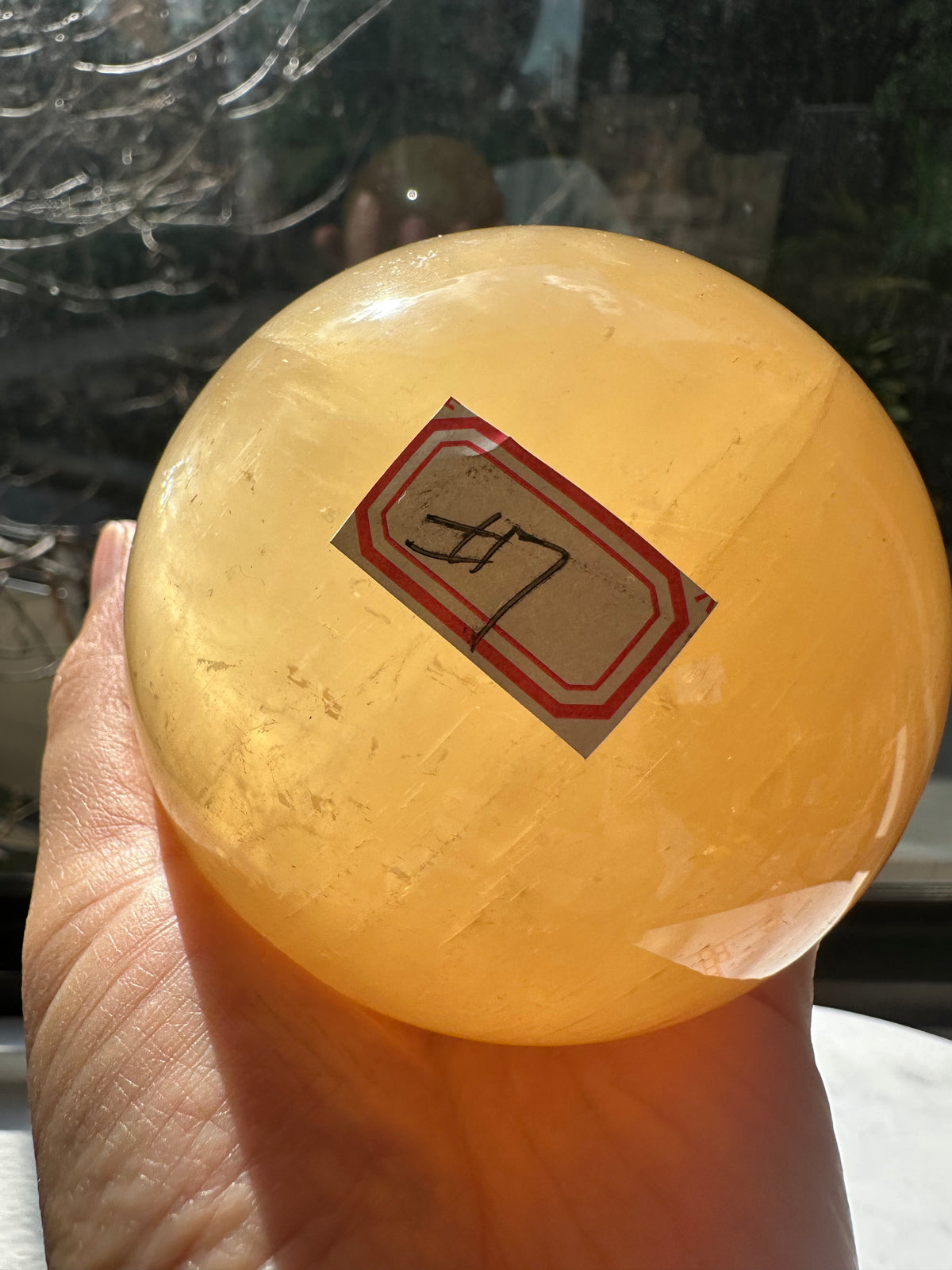 Yellow Calcite Sphere with Golden Banding | 816g 8.2cm Exact Piece #7