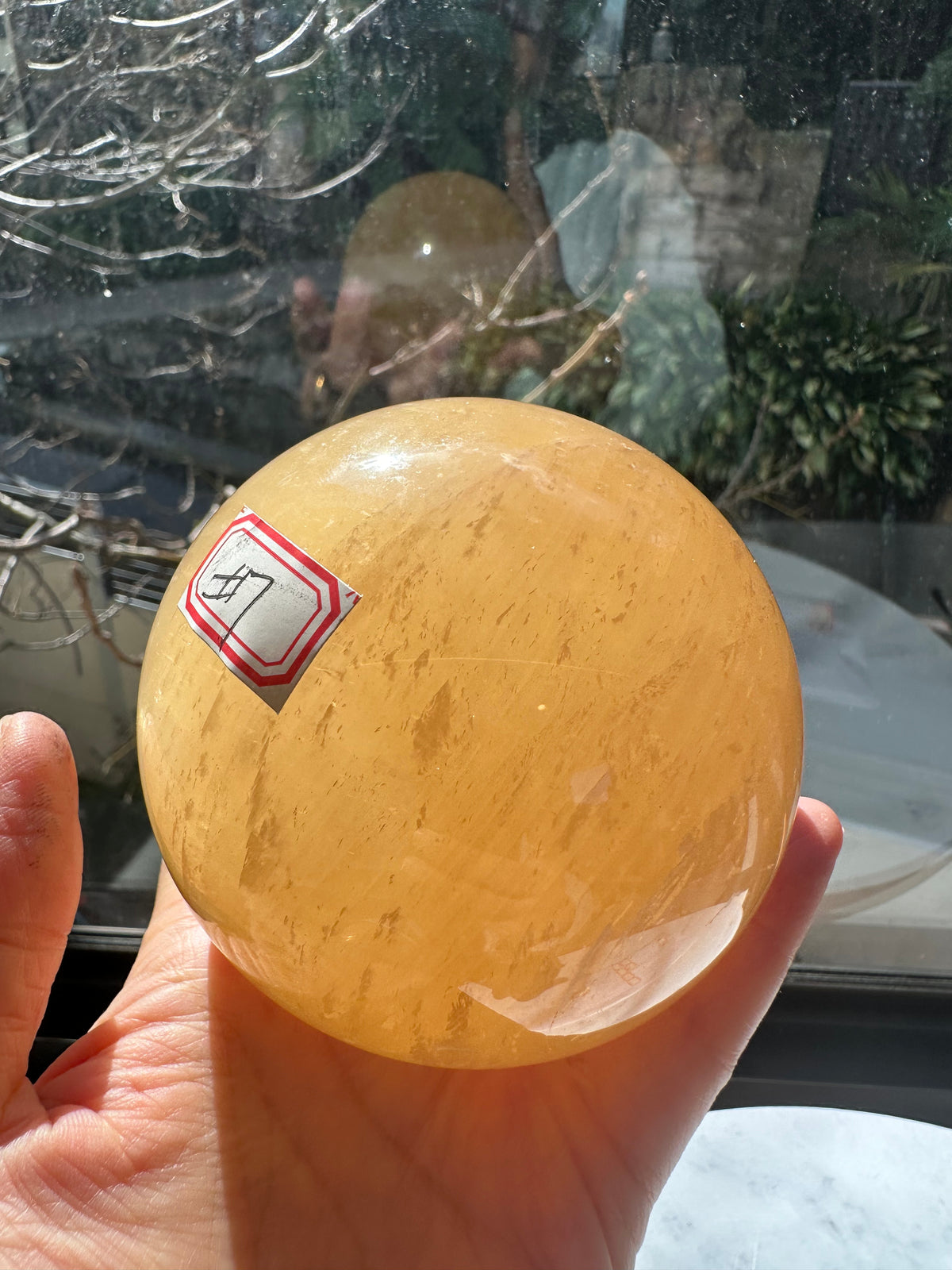 Yellow Calcite Sphere with Golden Banding | 816g 8.2cm Exact Piece #7