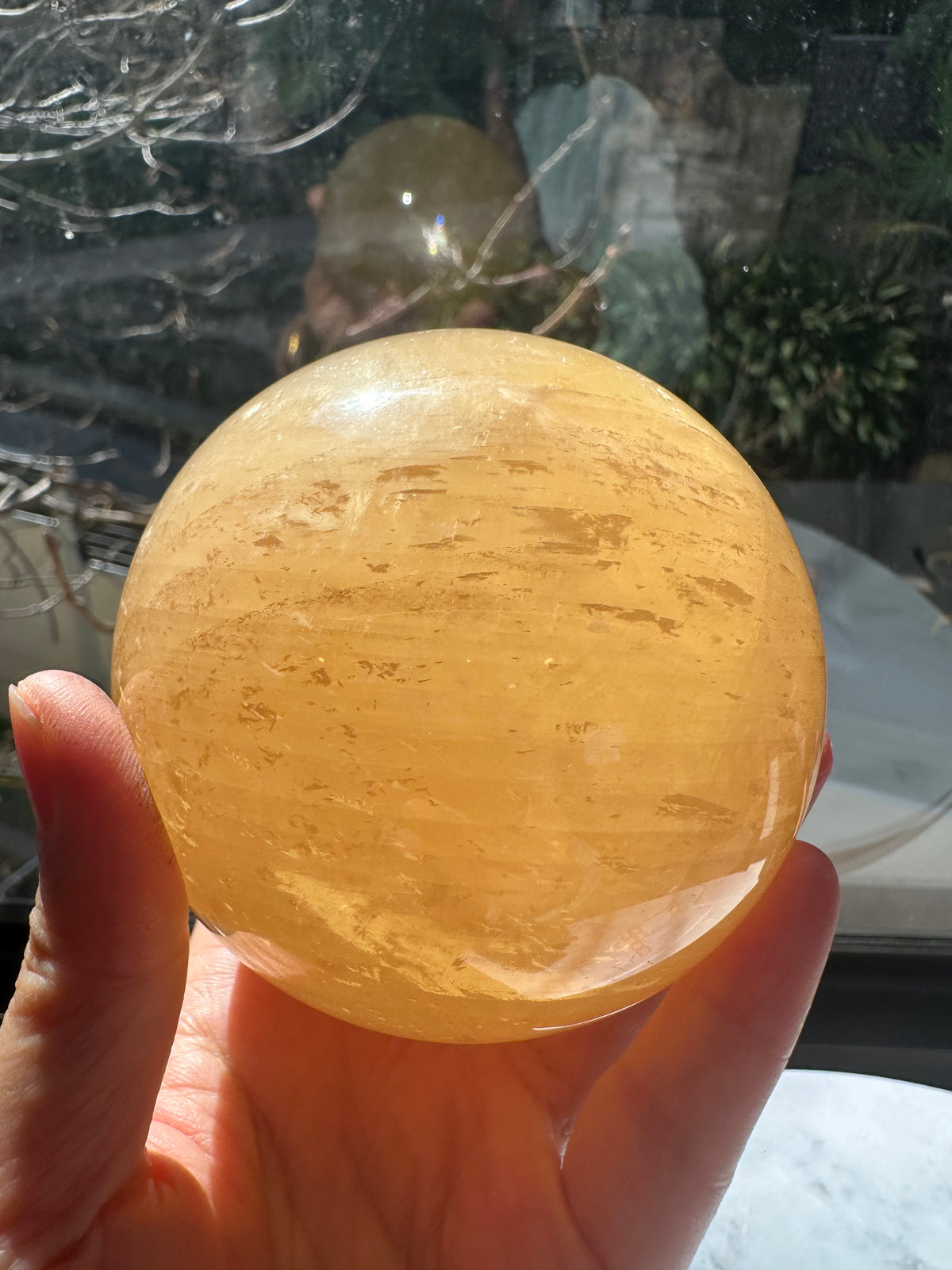 Yellow Calcite Sphere with Golden Banding | 816g 8.2cm Exact Piece #7