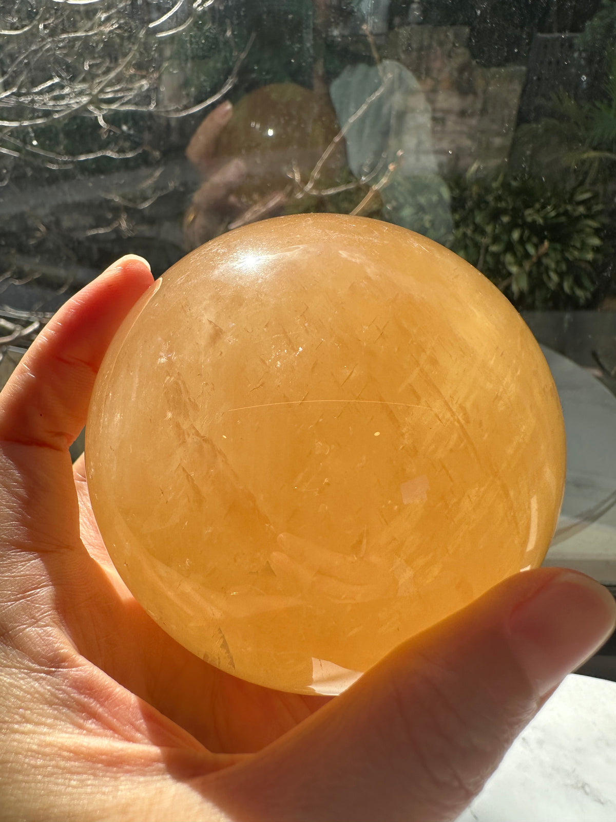 Yellow Calcite Sphere with Golden Banding | 816g 8.2cm Exact Piece #7