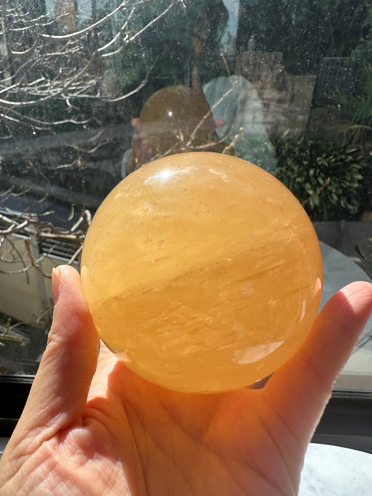 Yellow Calcite Sphere with Golden Banding | 816g 8.2cm Exact Piece #7