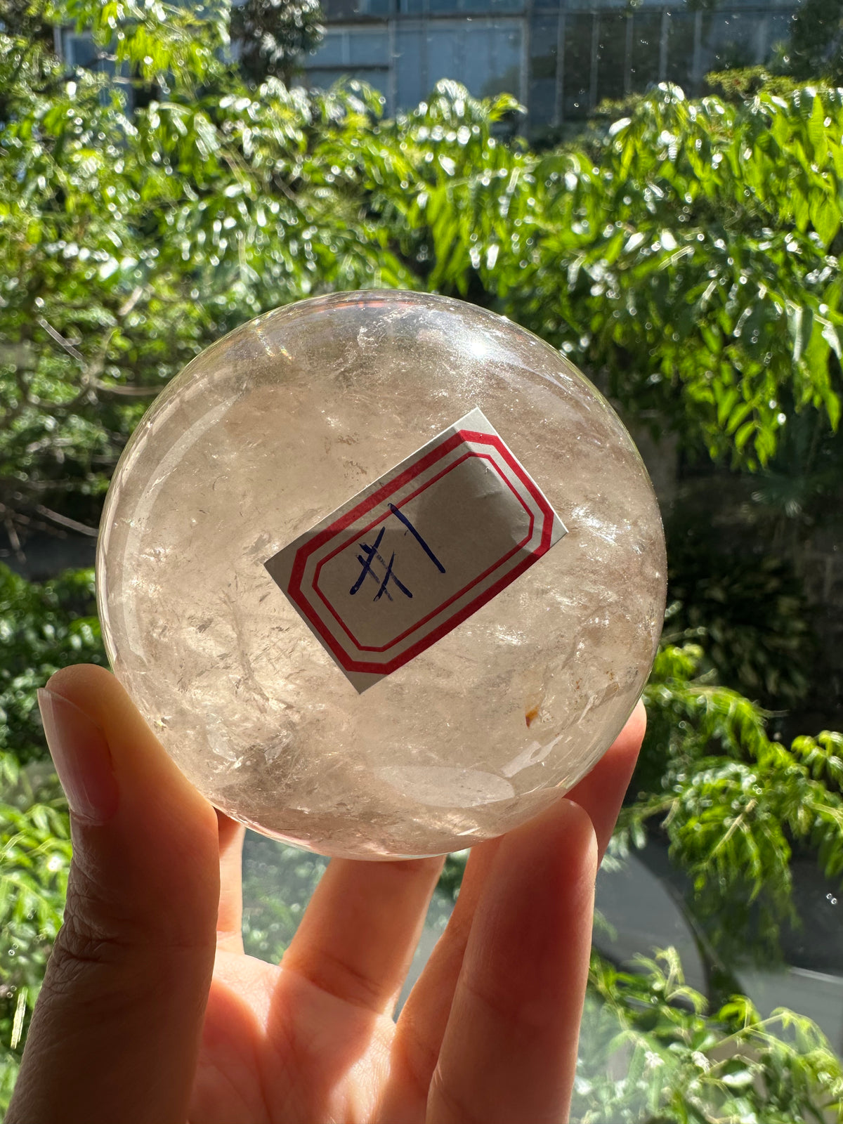 Light Smoky Quartz Sphere – 403g, Rainbow #1 — exact crystal, view 7 of 11