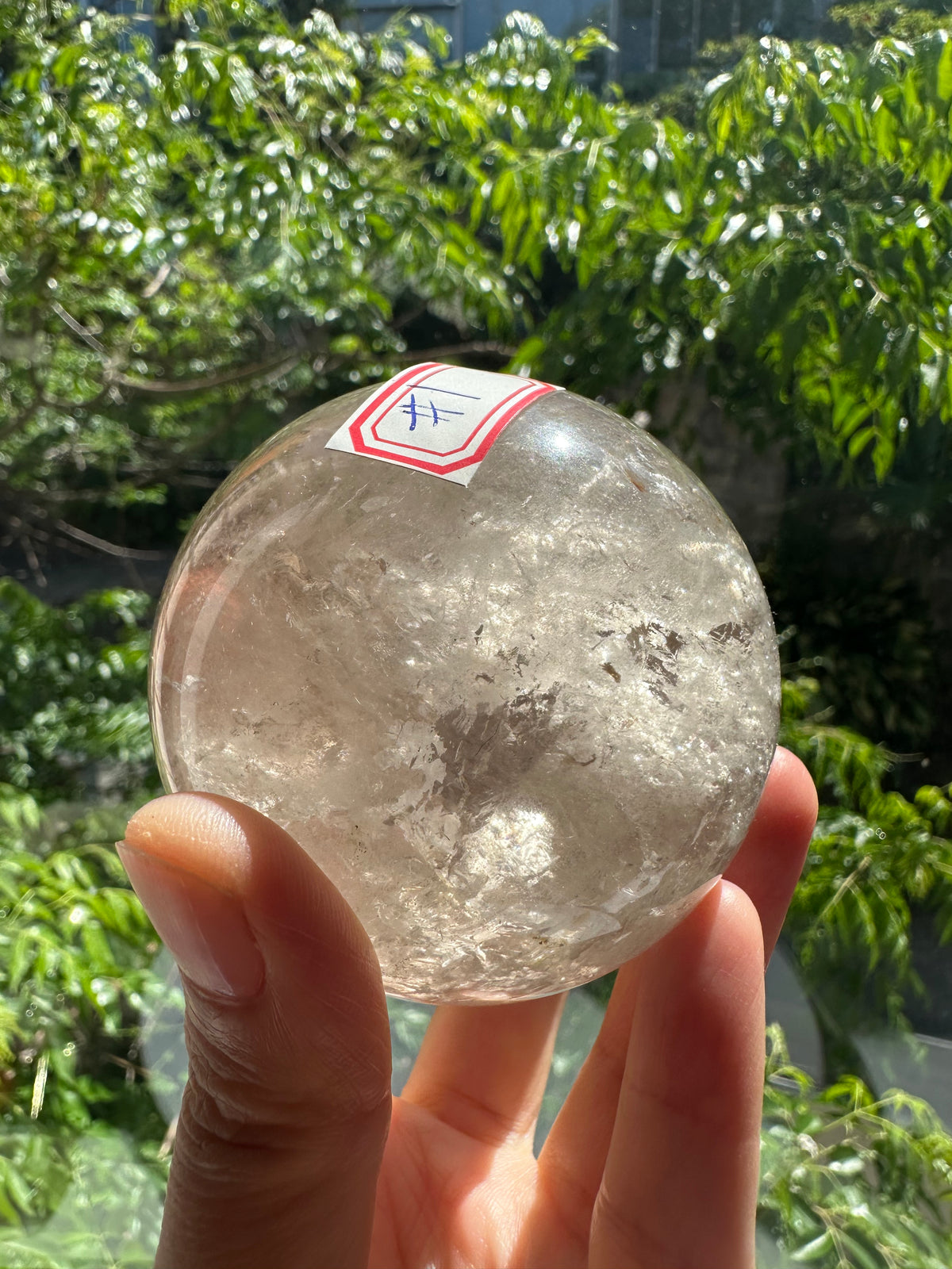 Light Smoky Quartz Sphere – 403g, Rainbow #1 — exact crystal, view 6 of 11