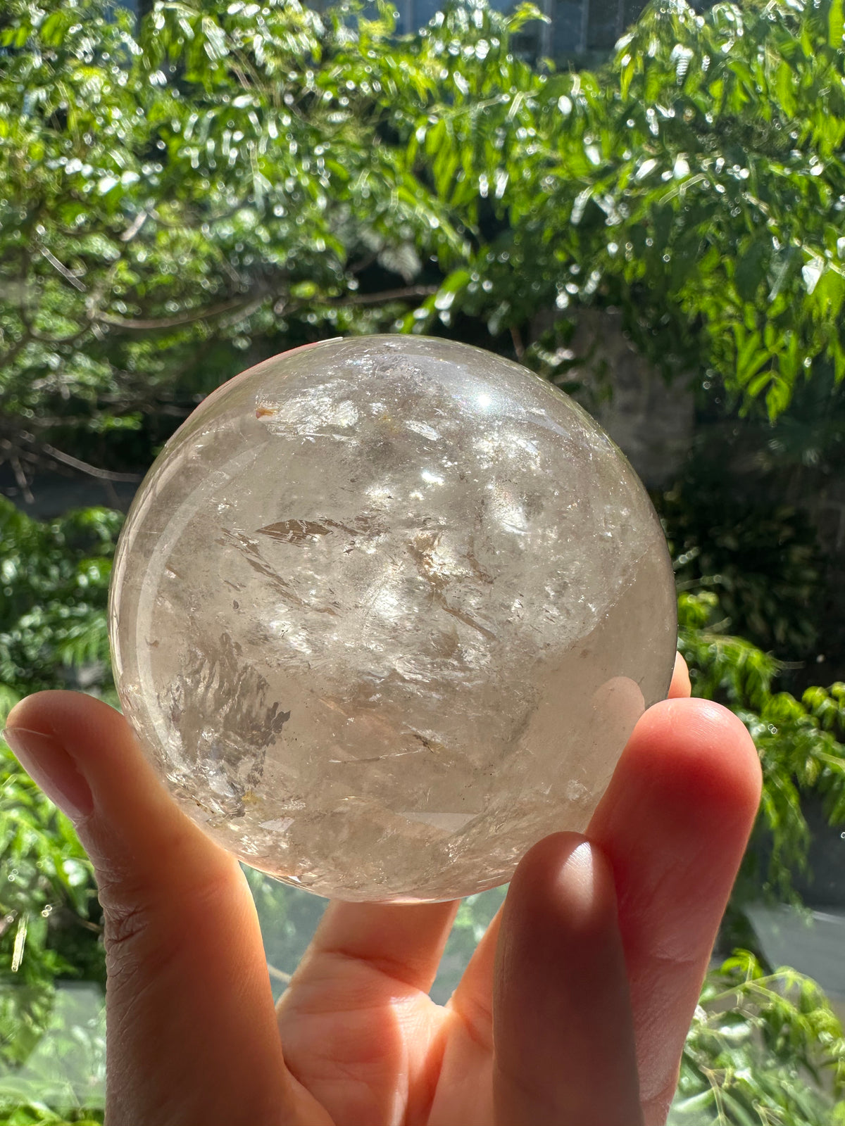 Light Smoky Quartz Sphere – 403g, Rainbow #1 — exact crystal, view 3 of 11