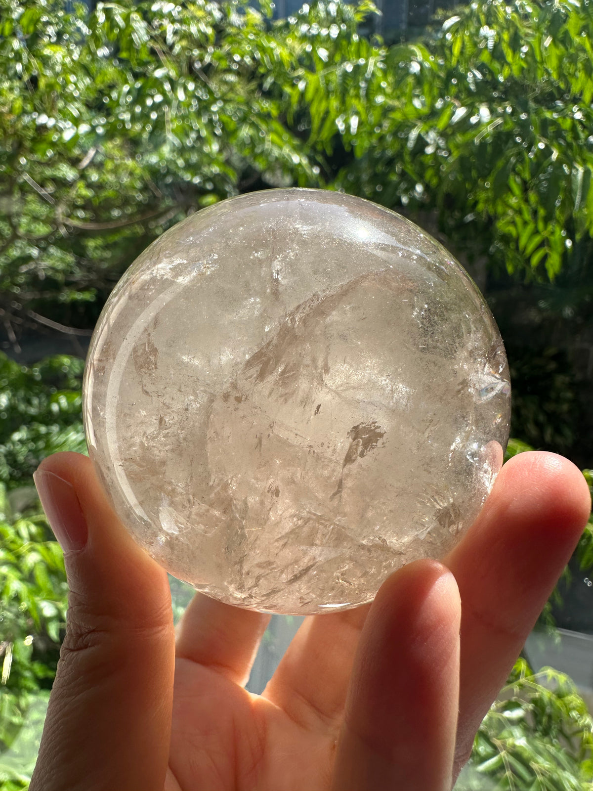 Light Smoky Quartz Sphere – 403g, Rainbow #1 — exact crystal, view 9 of 11