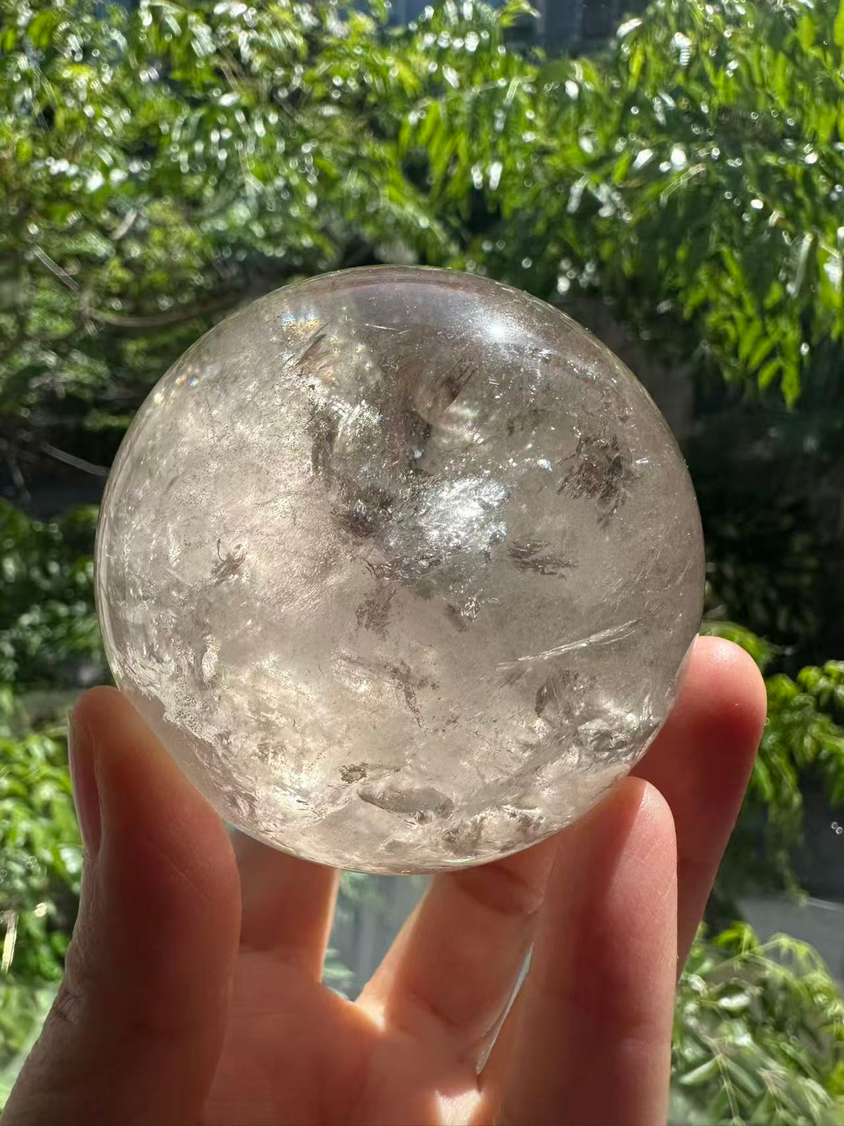 Light Smoky Quartz Sphere – 403g, Rainbow #1 — exact crystal, view 1 of 11