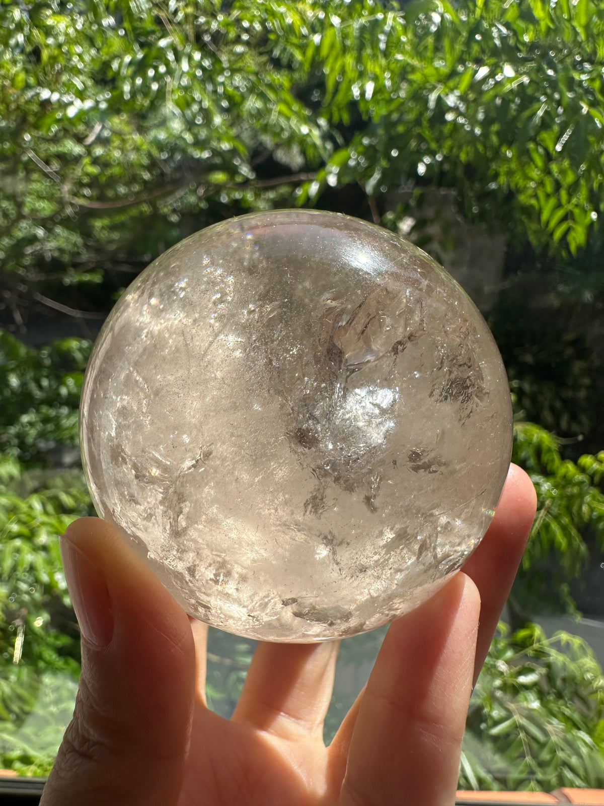 Light Smoky Quartz Sphere – 403g, Rainbow #1 — exact crystal, view 4 of 11