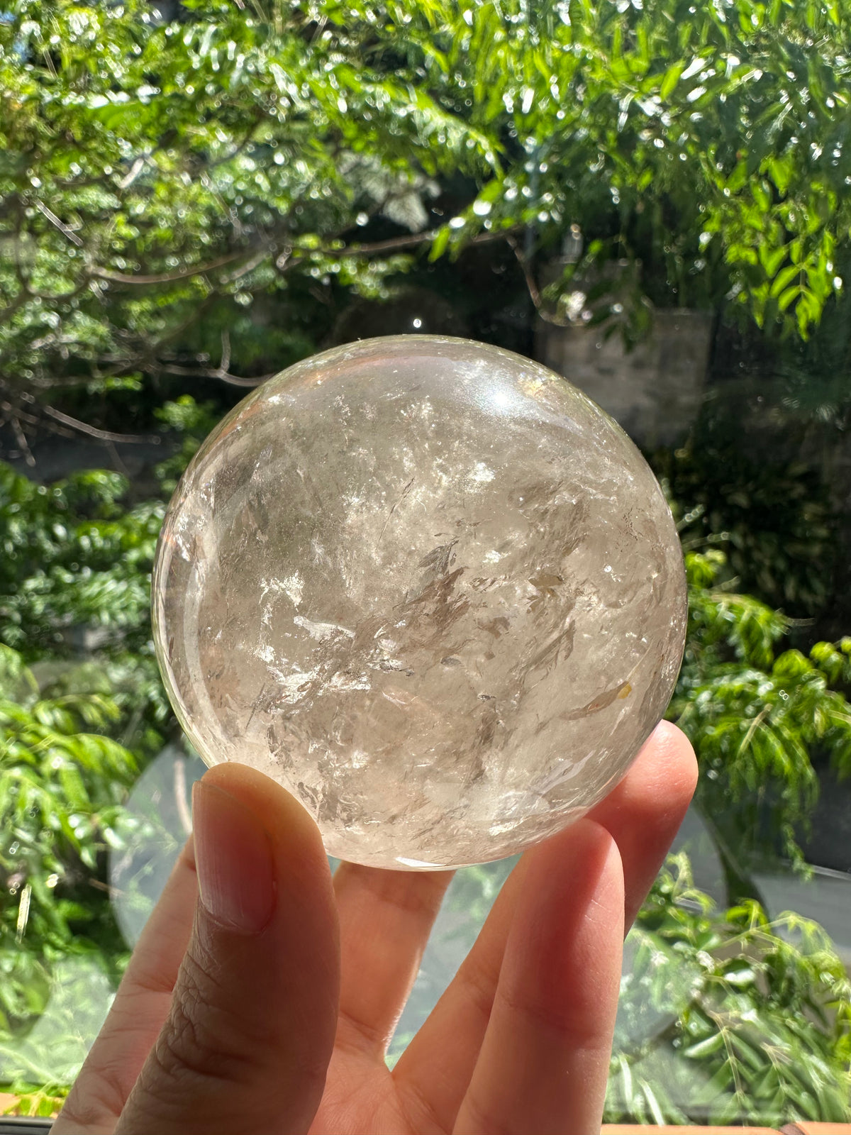 Light Smoky Quartz Sphere – 403g, Rainbow #1 — exact crystal, view 5 of 11