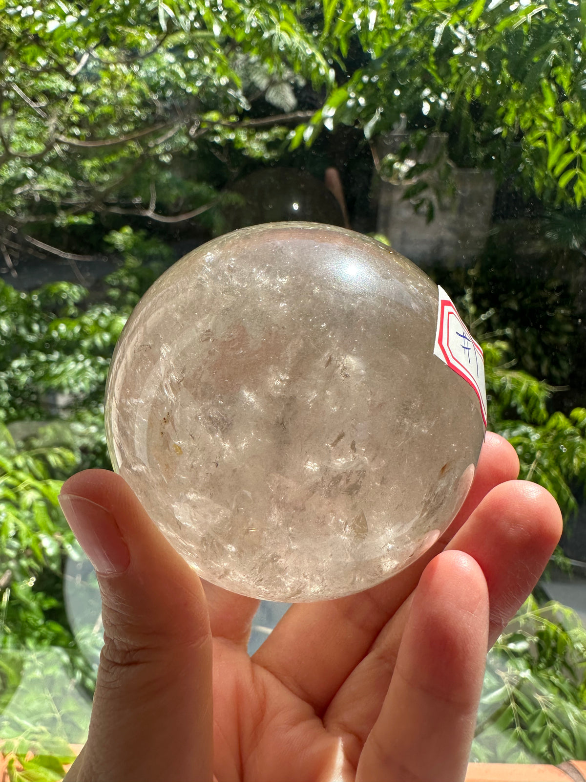 Light Smoky Quartz Sphere – 403g, Rainbow #1 — exact crystal, view 11 of 11
