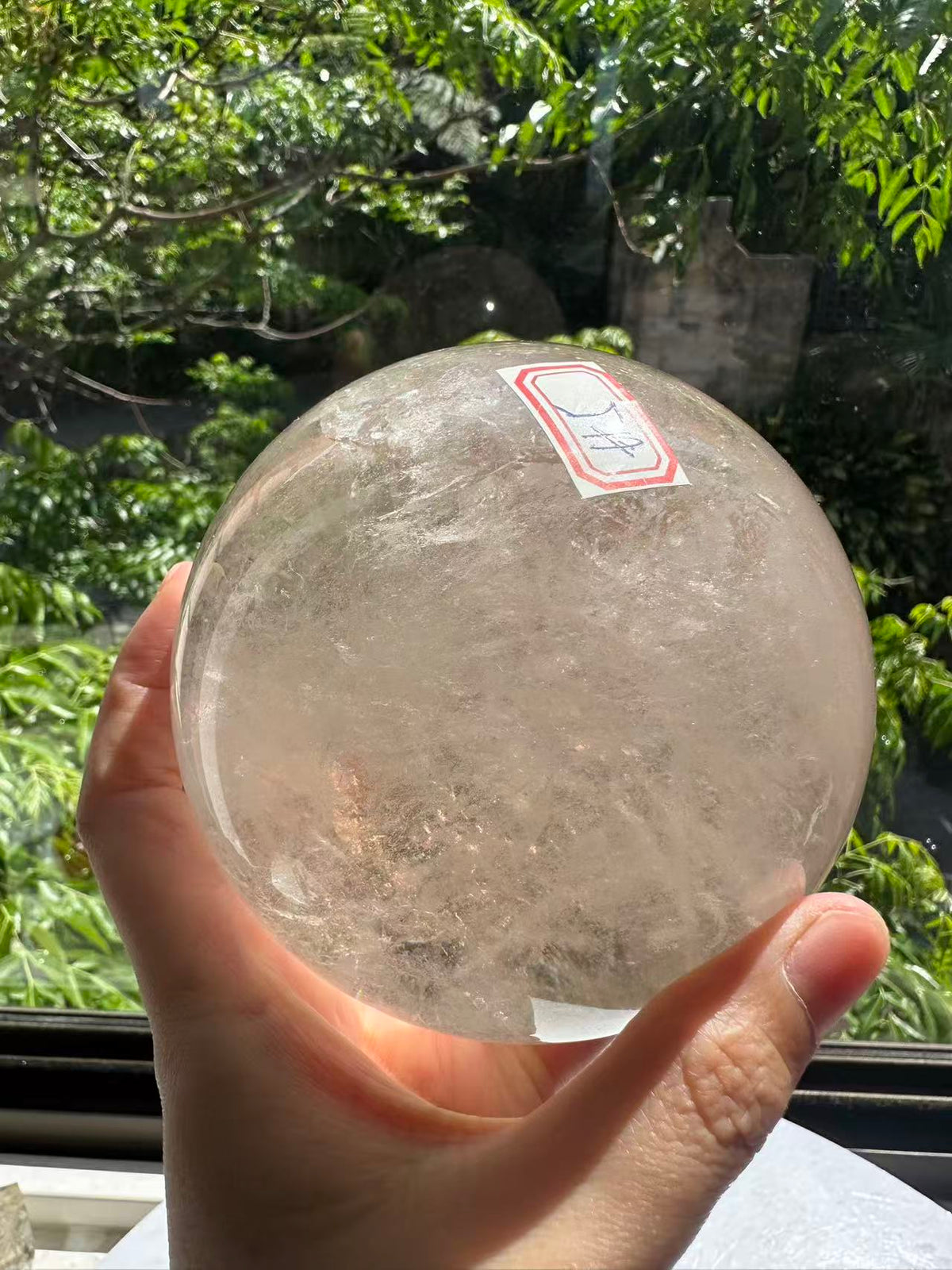 Exact light smoky quartz sphere #5 with rainbow, 1.49kg – view 9