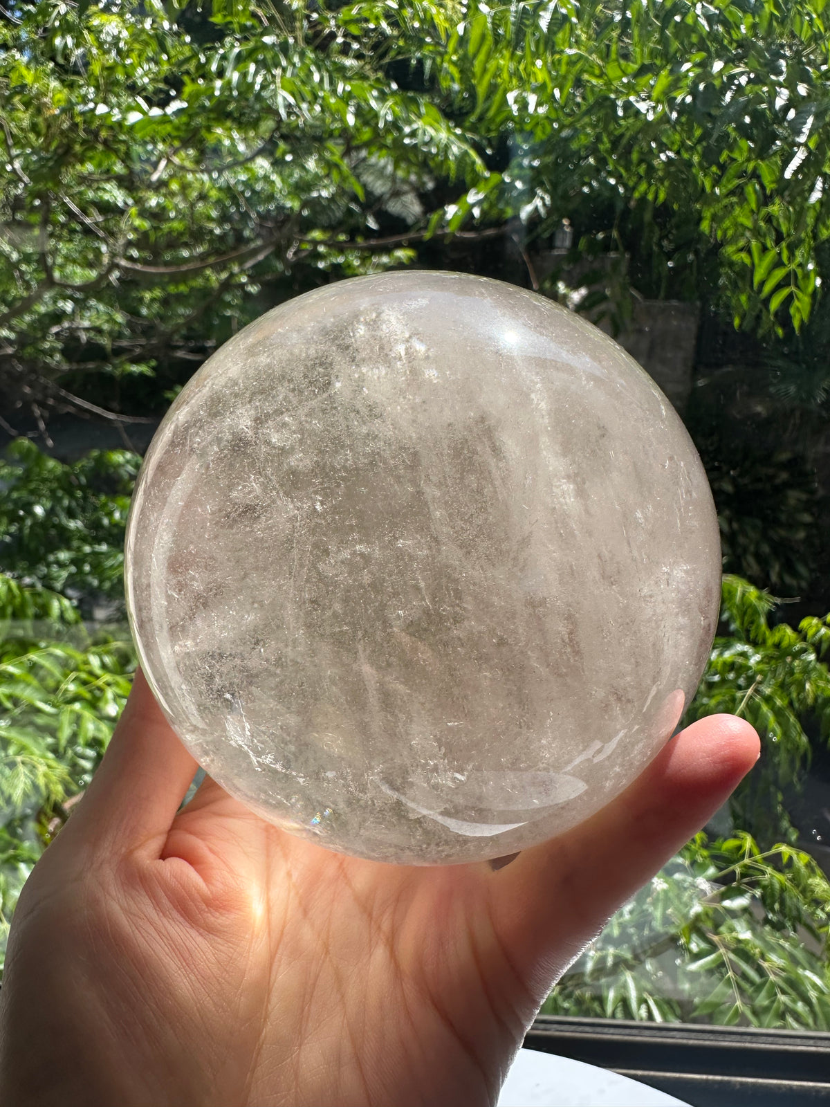 Exact light smoky quartz sphere #5 with rainbow, 1.49kg – view 2