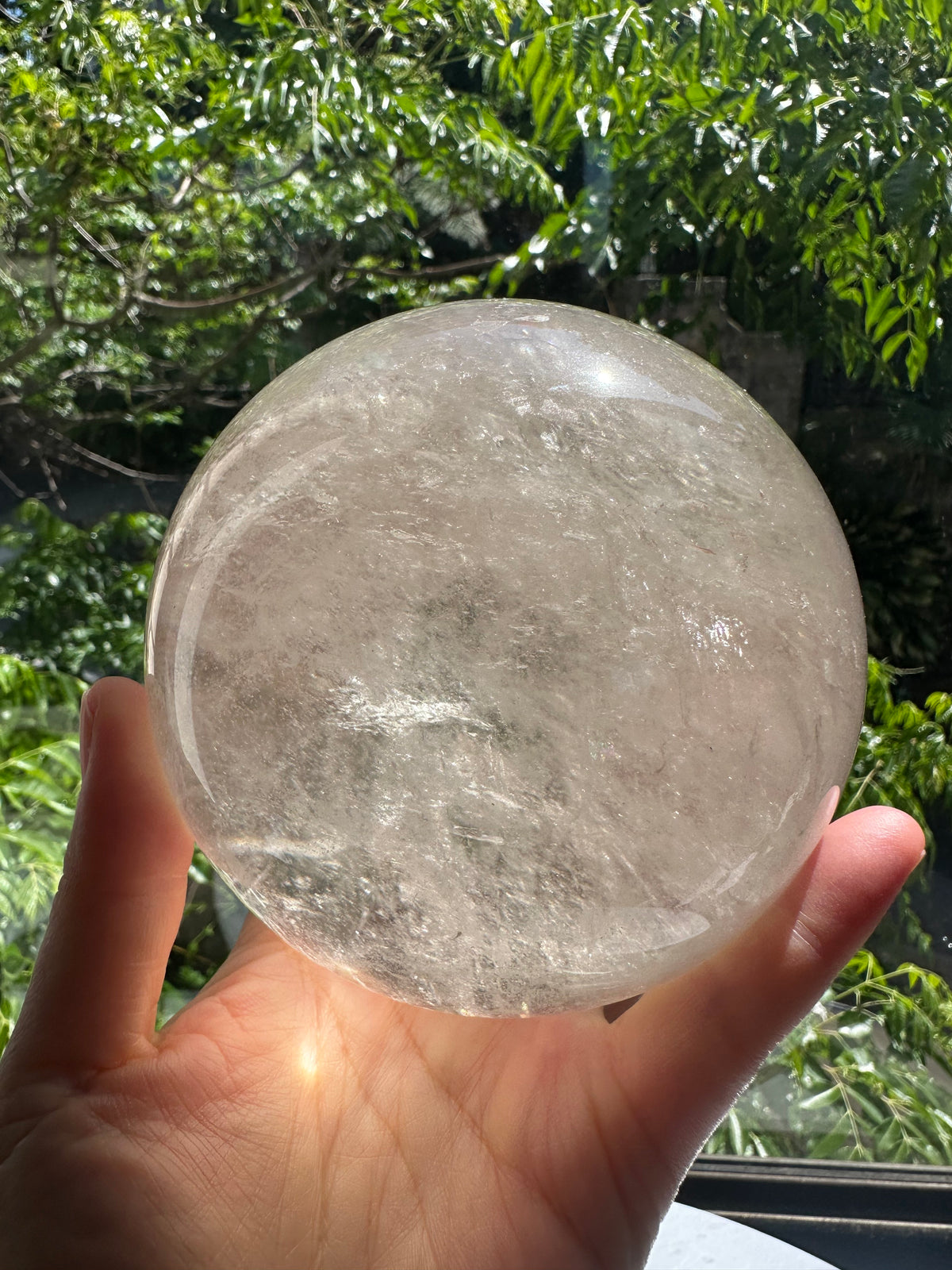 Exact light smoky quartz sphere #5 with rainbow, 1.49kg – view 1