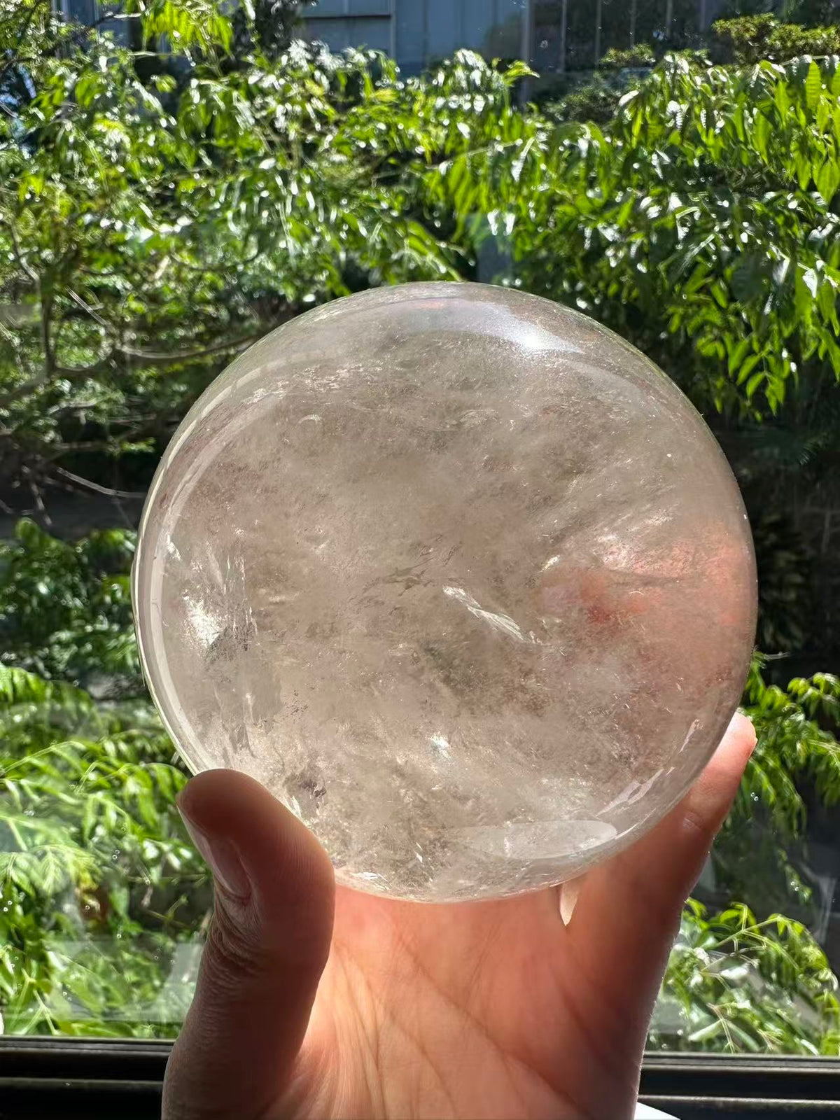 Exact light smoky quartz sphere #5 with rainbow, 1.49kg – view 3