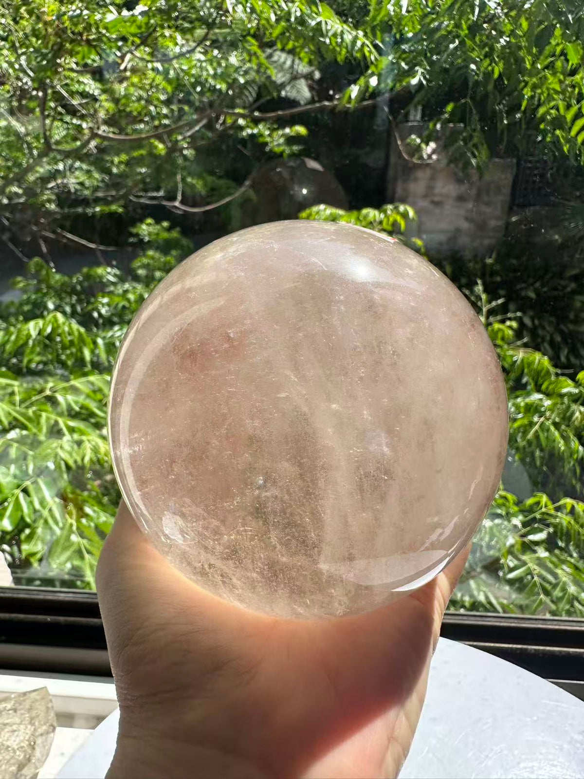 Exact light smoky quartz sphere #5 with rainbow, 1.49kg – view 6