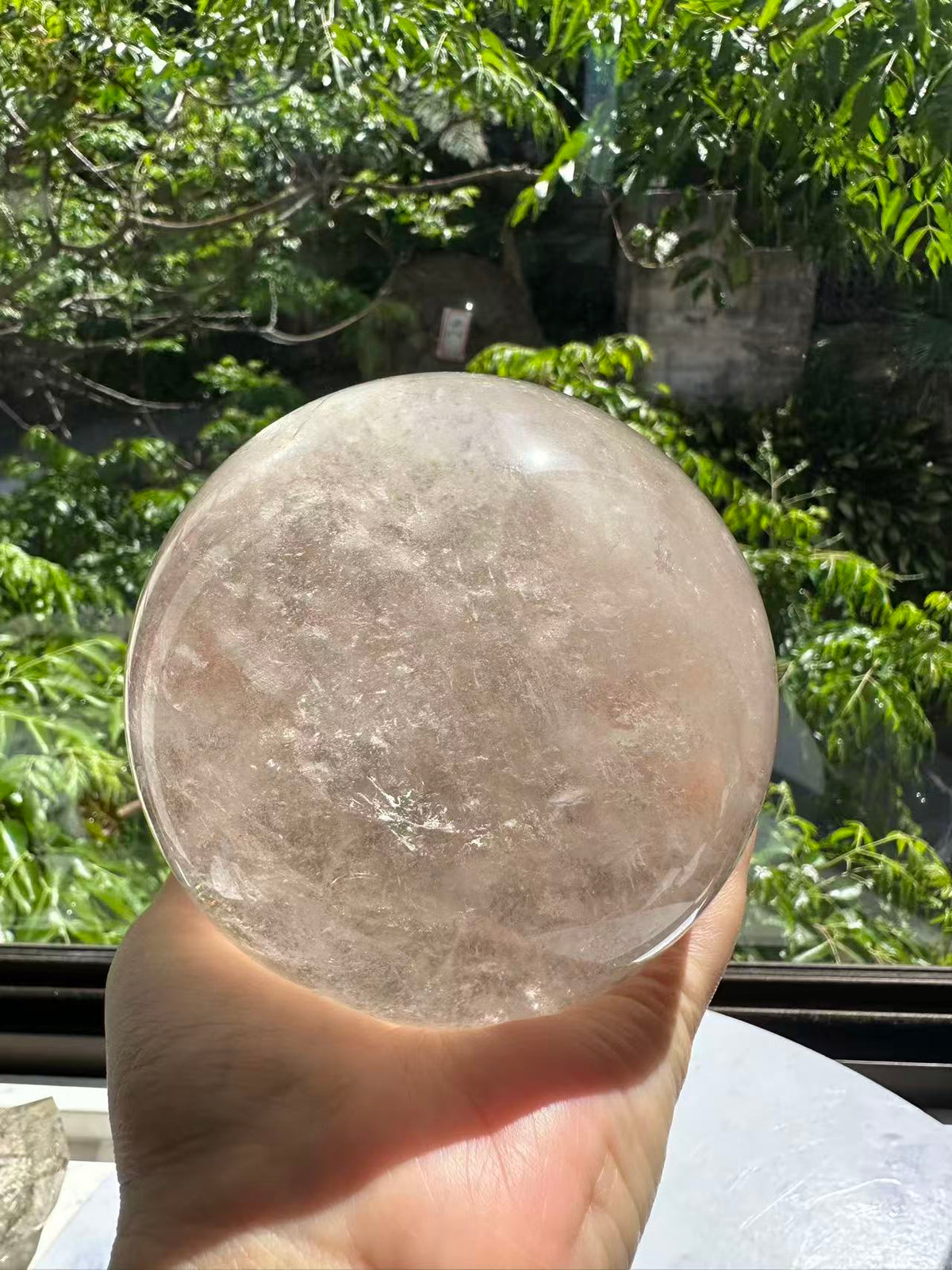 Exact light smoky quartz sphere #5 with rainbow, 1.49kg – view 8