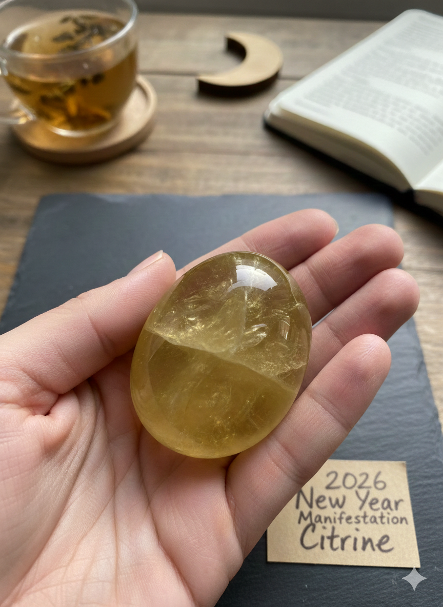 Brazilian Citrine Palm Stone – side view