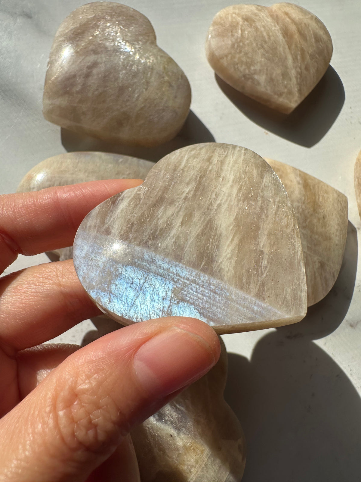 Blue Moonstone Heart | Natural Flash Crystal 50–100g