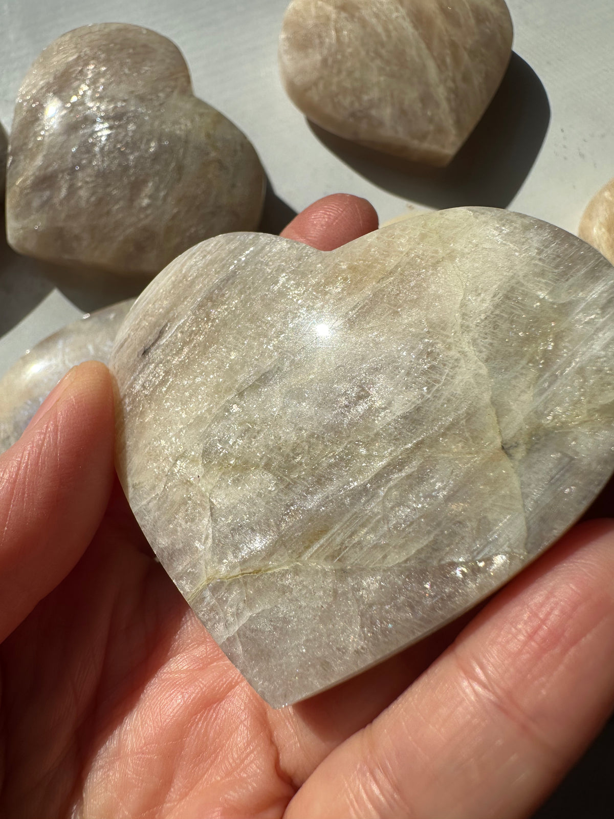 Blue Moonstone Heart | Natural Flash Crystal 50–100g