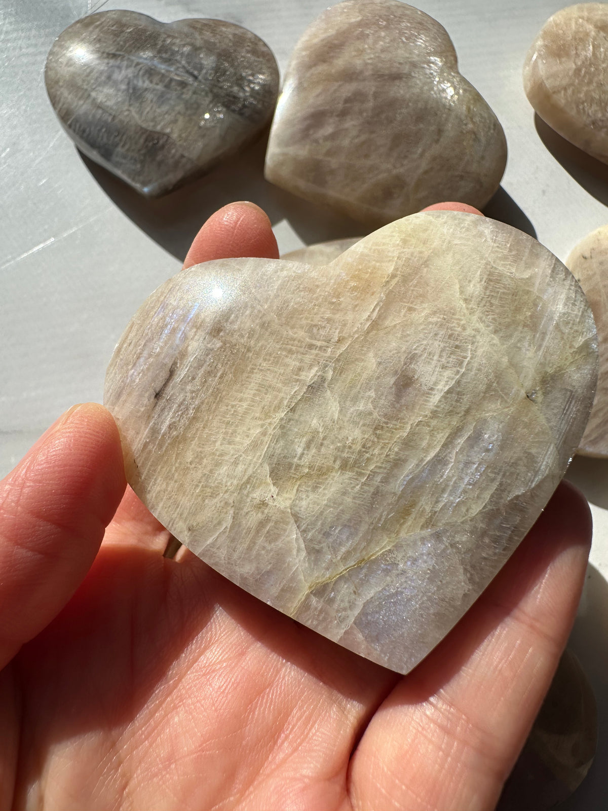 Blue Moonstone Heart | Natural Flash Crystal 50–100g