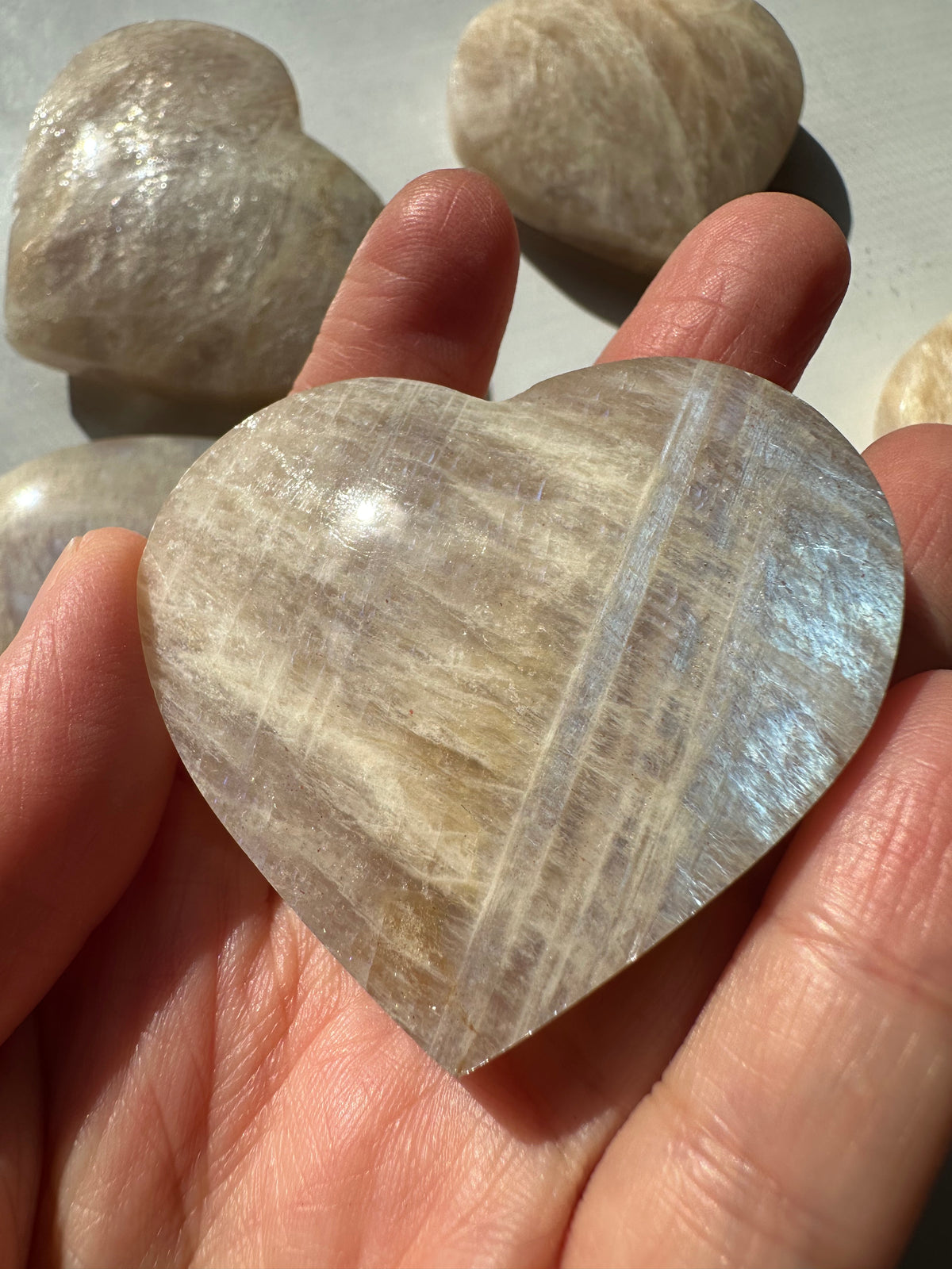 Blue Moonstone Heart | Natural Flash Crystal 50–100g