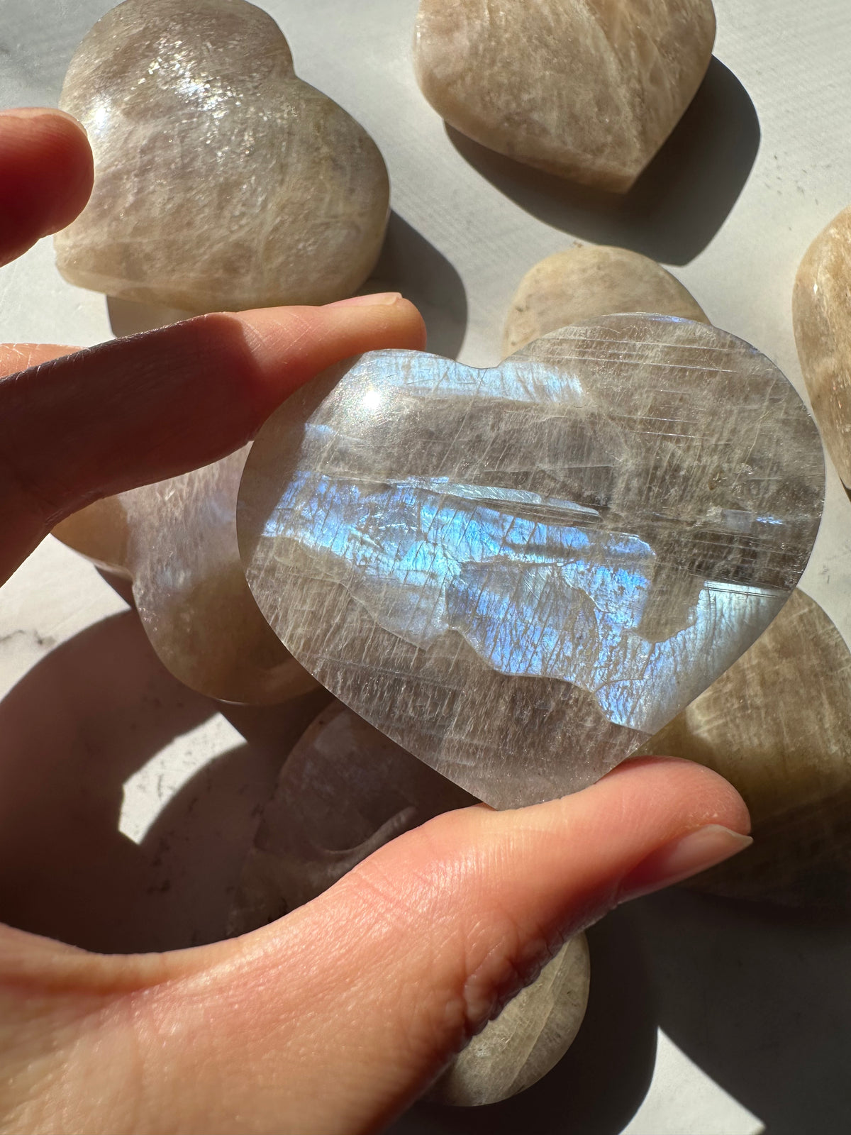 Blue Moonstone Heart | Natural Flash Crystal 50–100g
