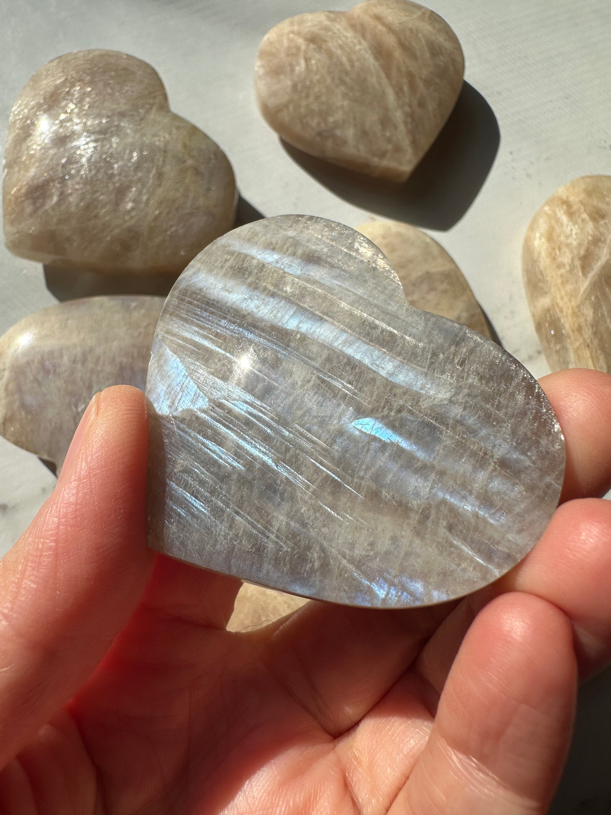 Blue Moonstone Heart | Natural Flash Crystal 50–100g