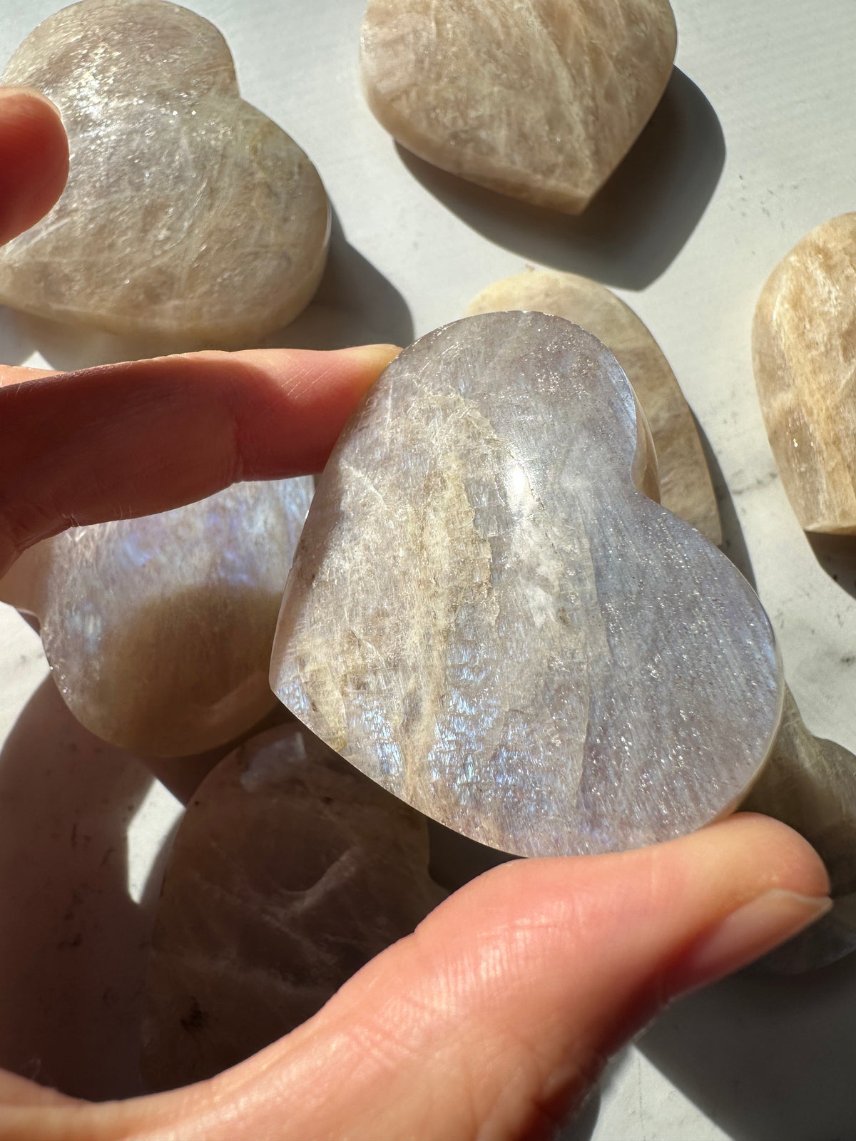 Blue Moonstone Heart | Natural Flash Crystal 50–100g