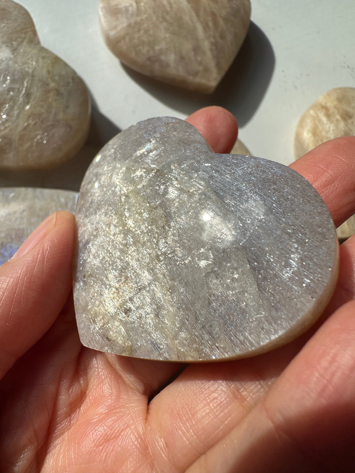 Blue Moonstone Heart | Natural Flash Crystal 50–100g