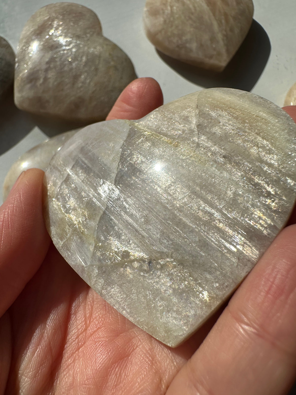 Blue Moonstone Heart | Natural Flash Crystal 50–100g