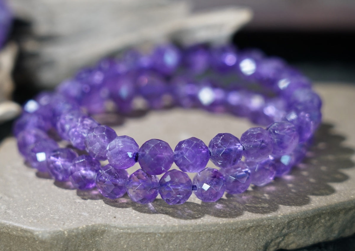 Brazilian Amethyst Bracelet, Faceted Natural Crystal Beads – alternate view 23