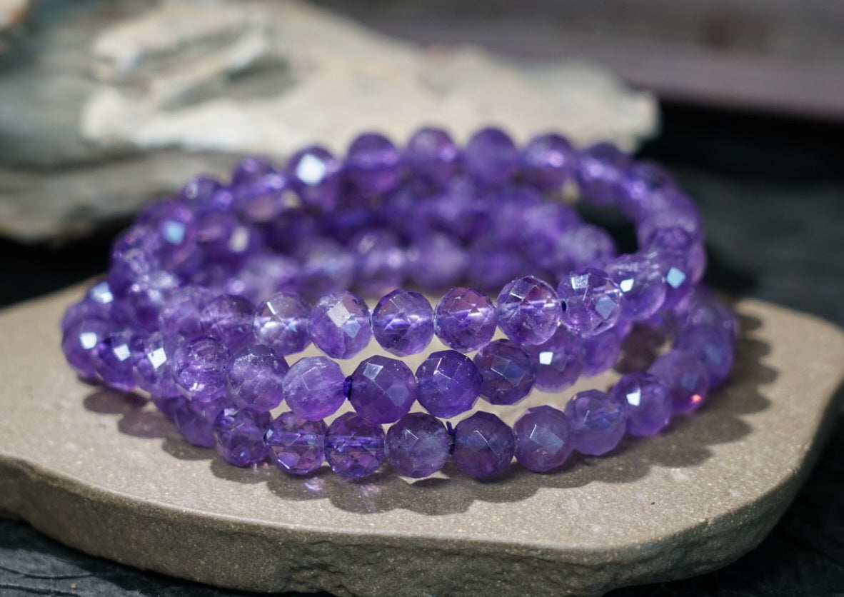 Brazilian Amethyst Bracelet, Faceted Natural Crystal Beads – alternate view 27