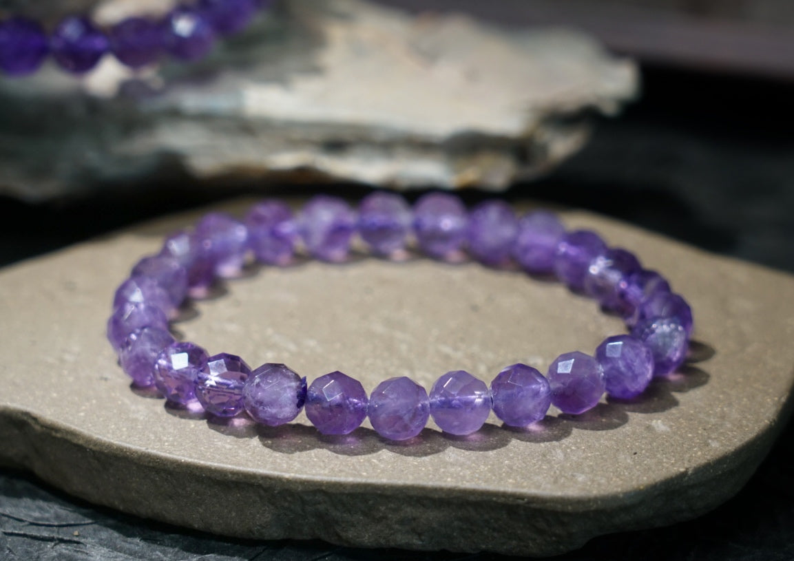Brazilian Amethyst Bracelet, Faceted Natural Crystal Beads – alternate view 7
