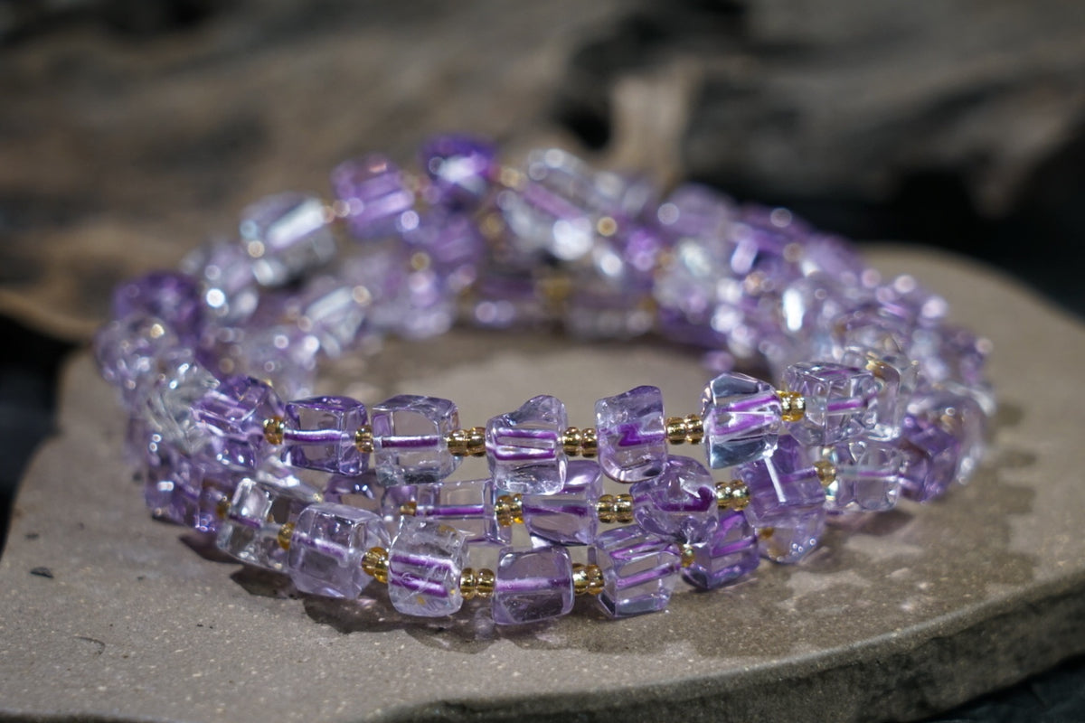 Ametrine Bracelet | Natural 6mm Purple & Golden Beads