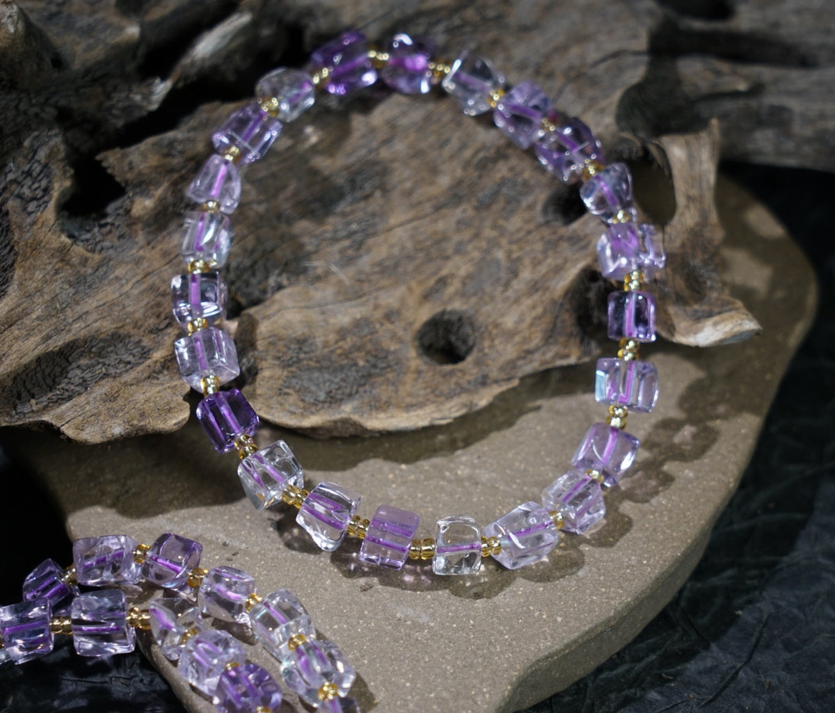 Ametrine Bracelet | Natural 6mm Purple & Golden Beads