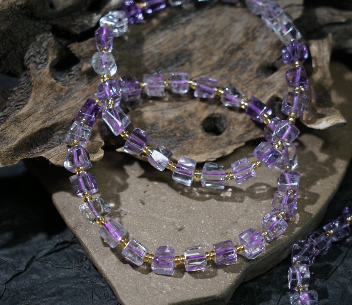 Ametrine Bracelet | Natural 6mm Purple & Golden Beads