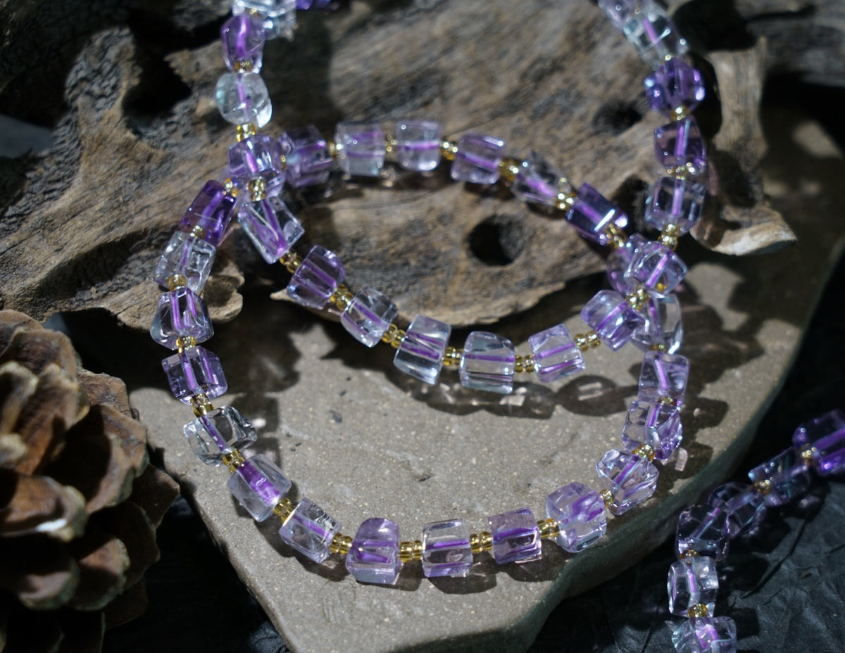 Ametrine Bracelet | Natural 6mm Purple & Golden Beads
