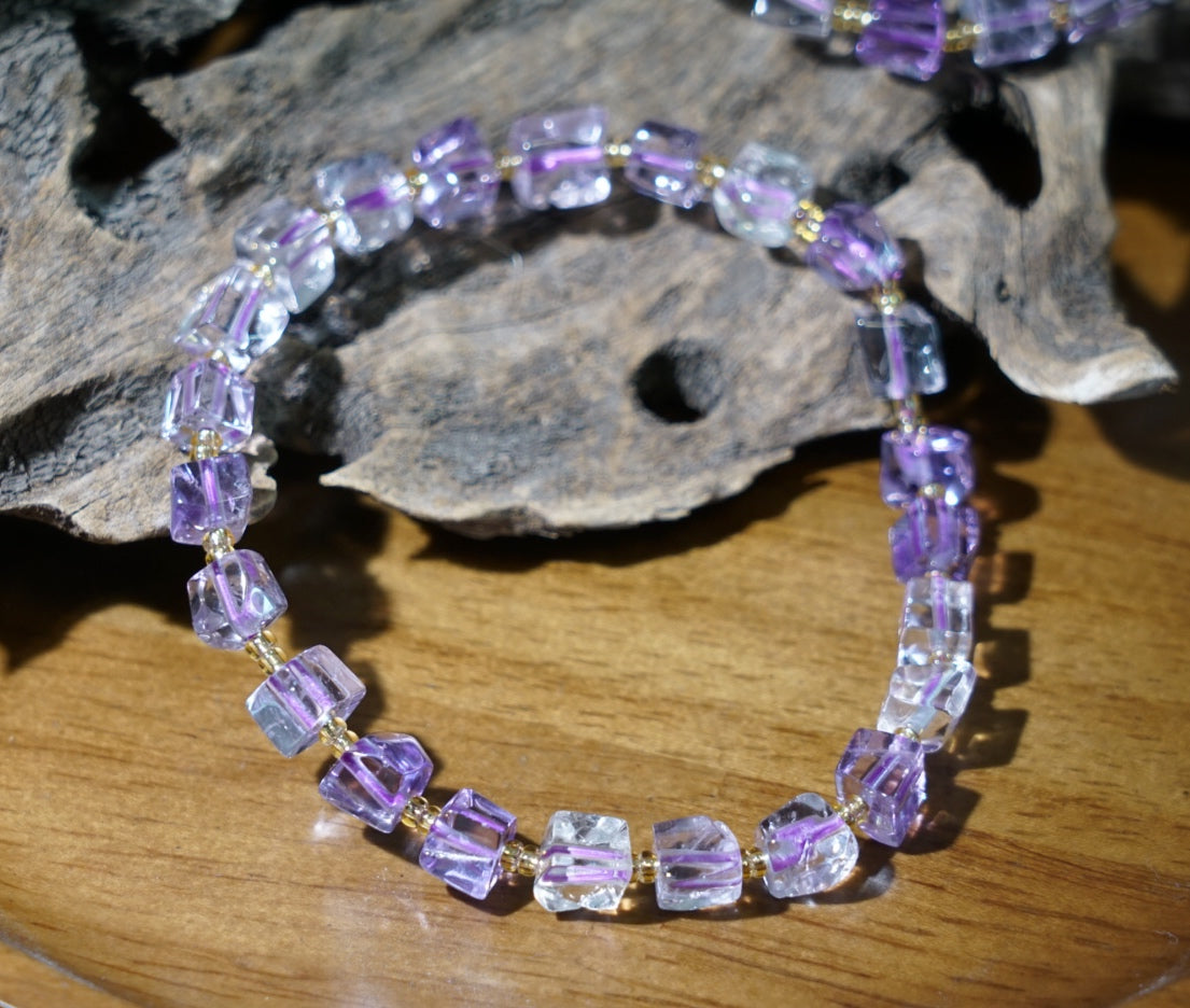Ametrine Bracelet | Natural 6mm Purple & Golden Beads