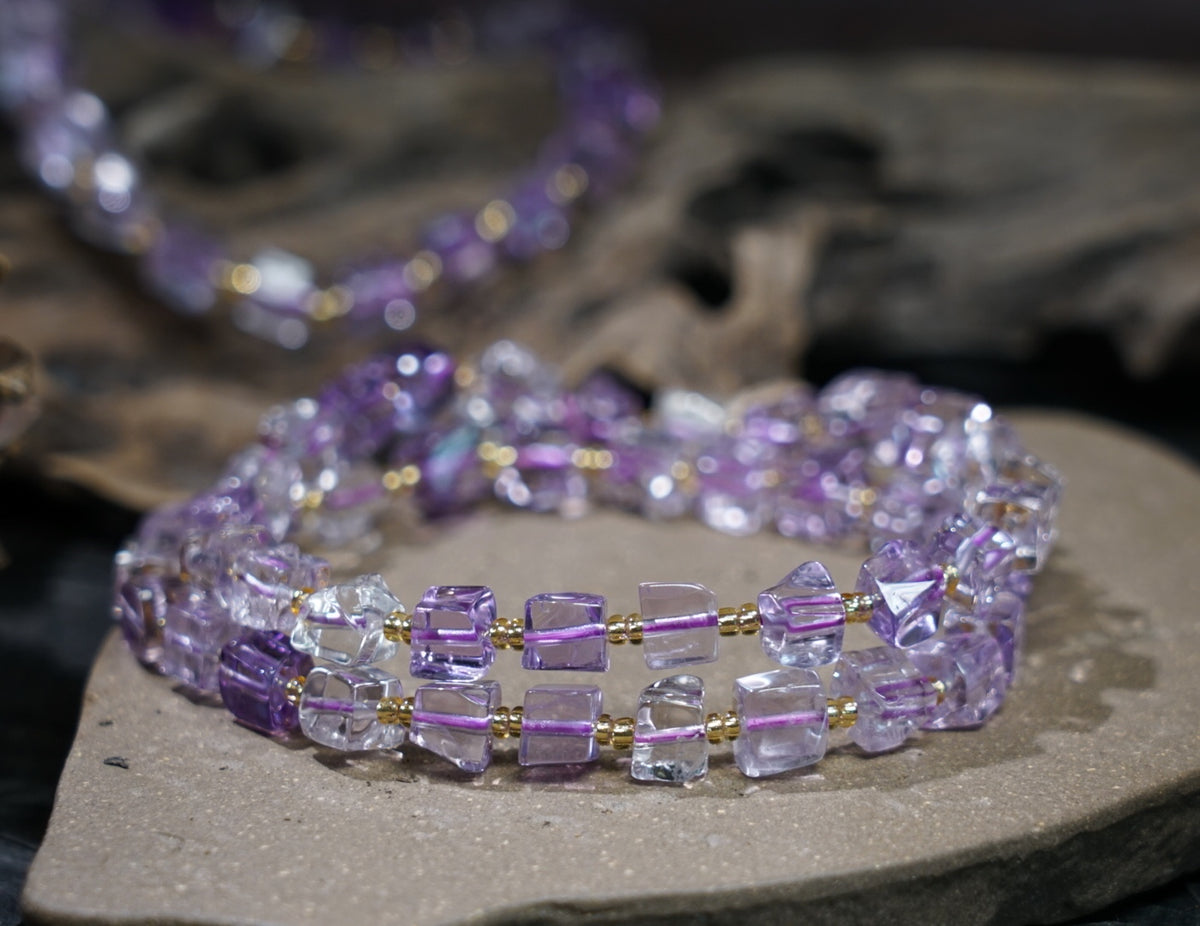 Ametrine Bracelet | Natural 6mm Purple & Golden Beads