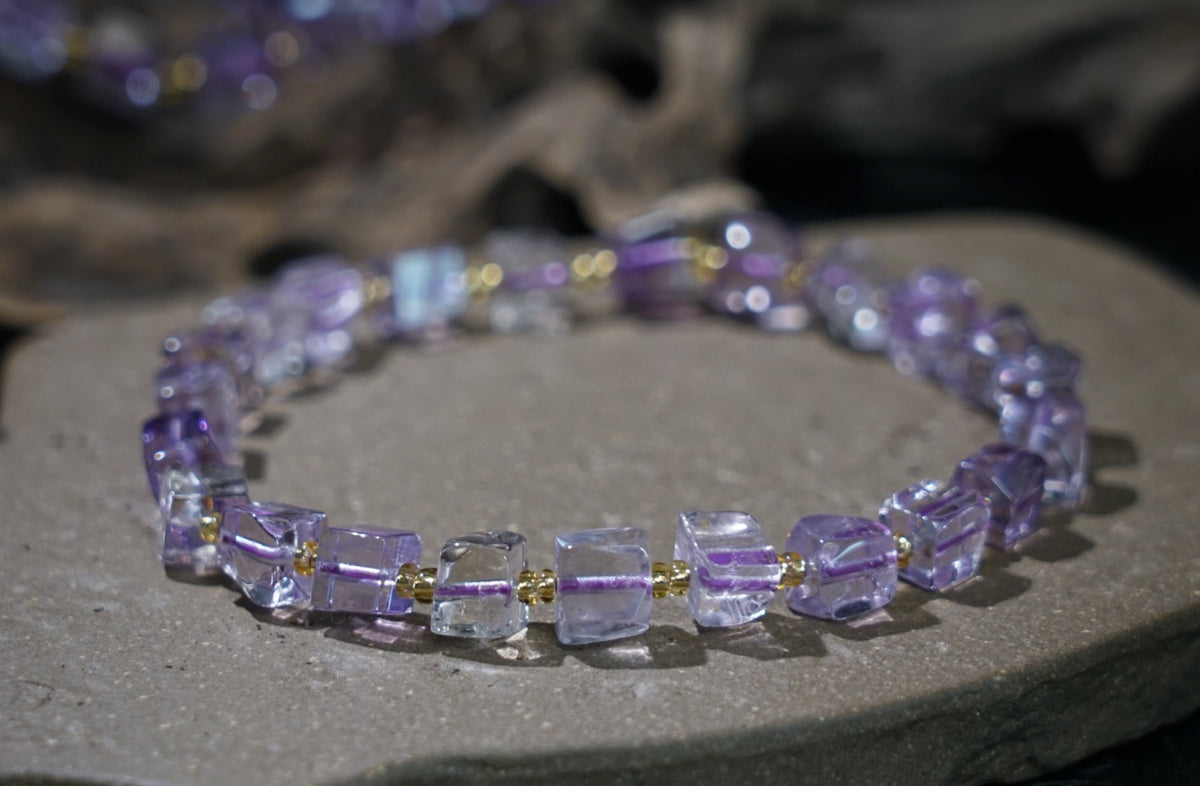 Ametrine Bracelet | Natural 6mm Purple & Golden Beads