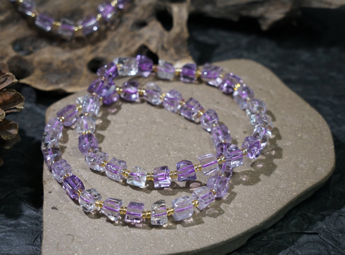 Ametrine Bracelet | Natural 6mm Purple & Golden Beads