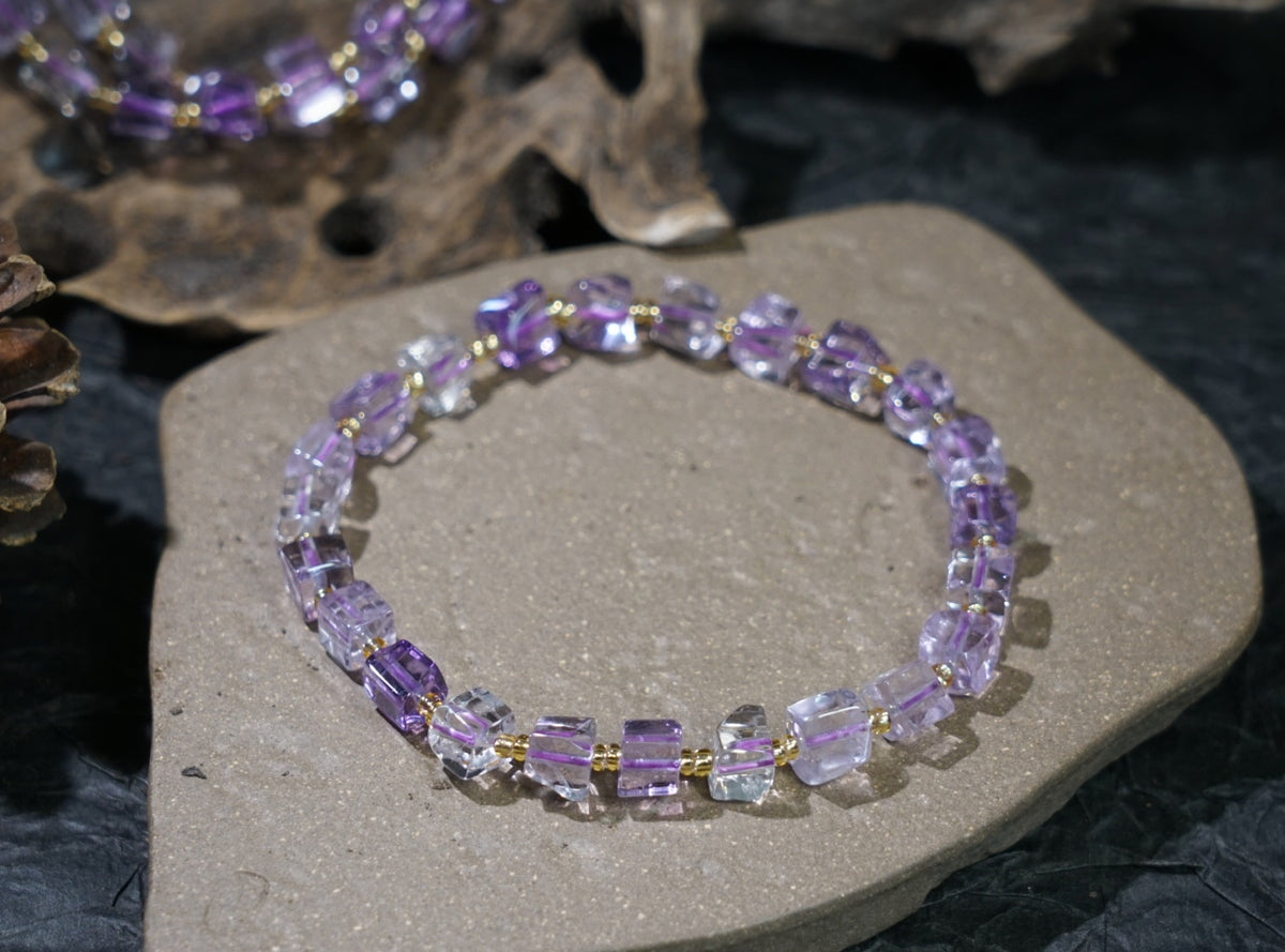 Ametrine Bracelet | Natural 6mm Purple & Golden Beads