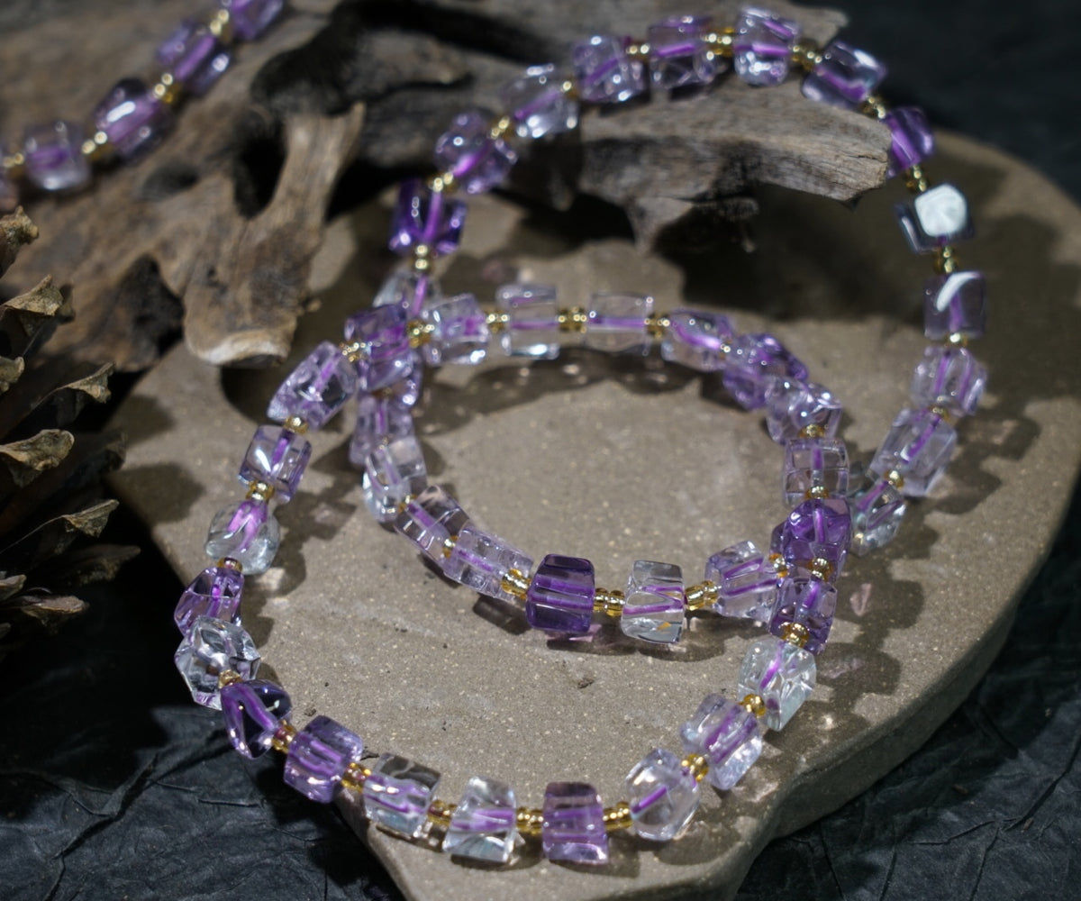 Ametrine Bracelet | Natural 6mm Purple & Golden Beads