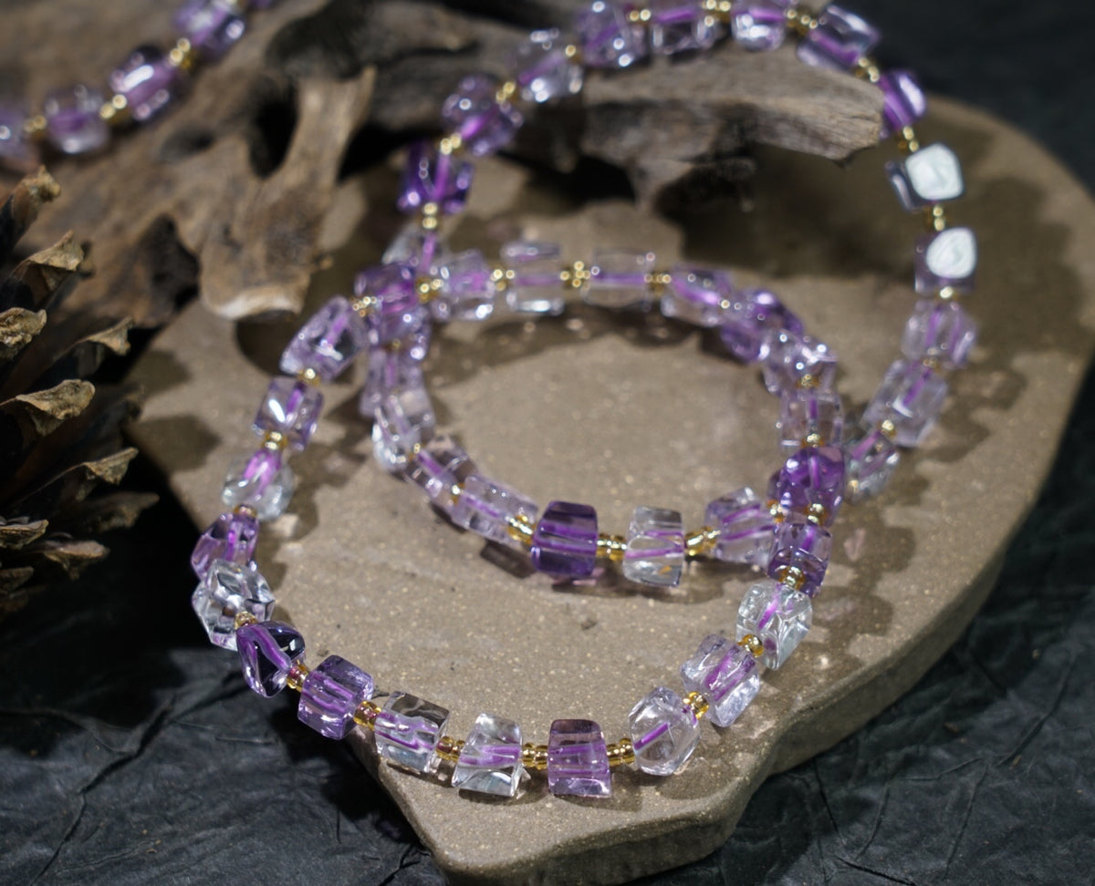 Ametrine Bracelet | Natural 6mm Purple & Golden Beads