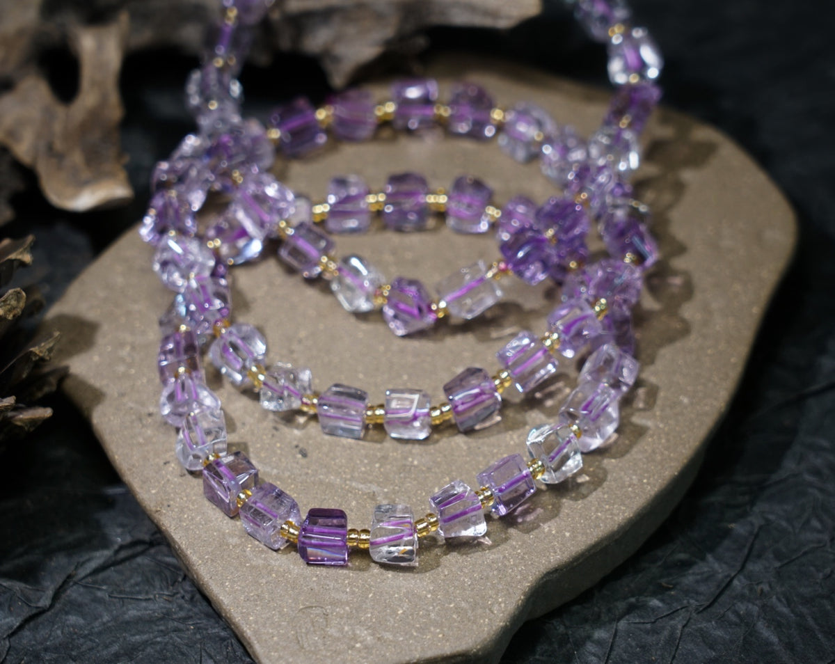 Ametrine Bracelet | Natural 6mm Purple & Golden Beads