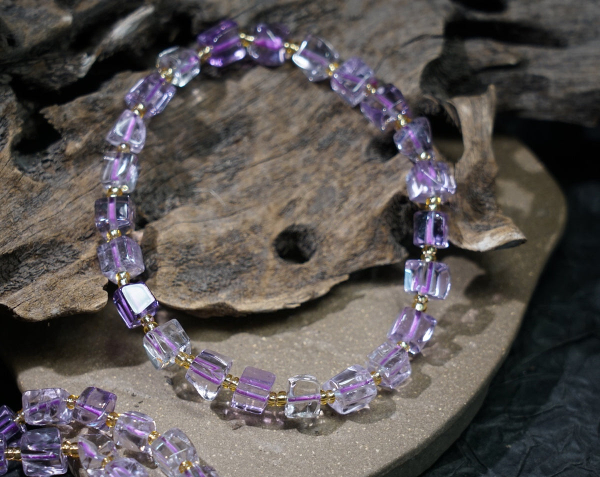 Ametrine Bracelet | Natural 6mm Purple & Golden Beads