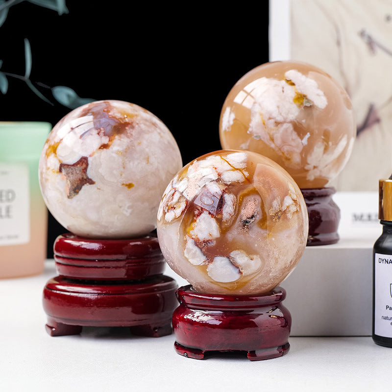 Flower Agate Sphere | Natural Cherry Blossom Crystal Ball