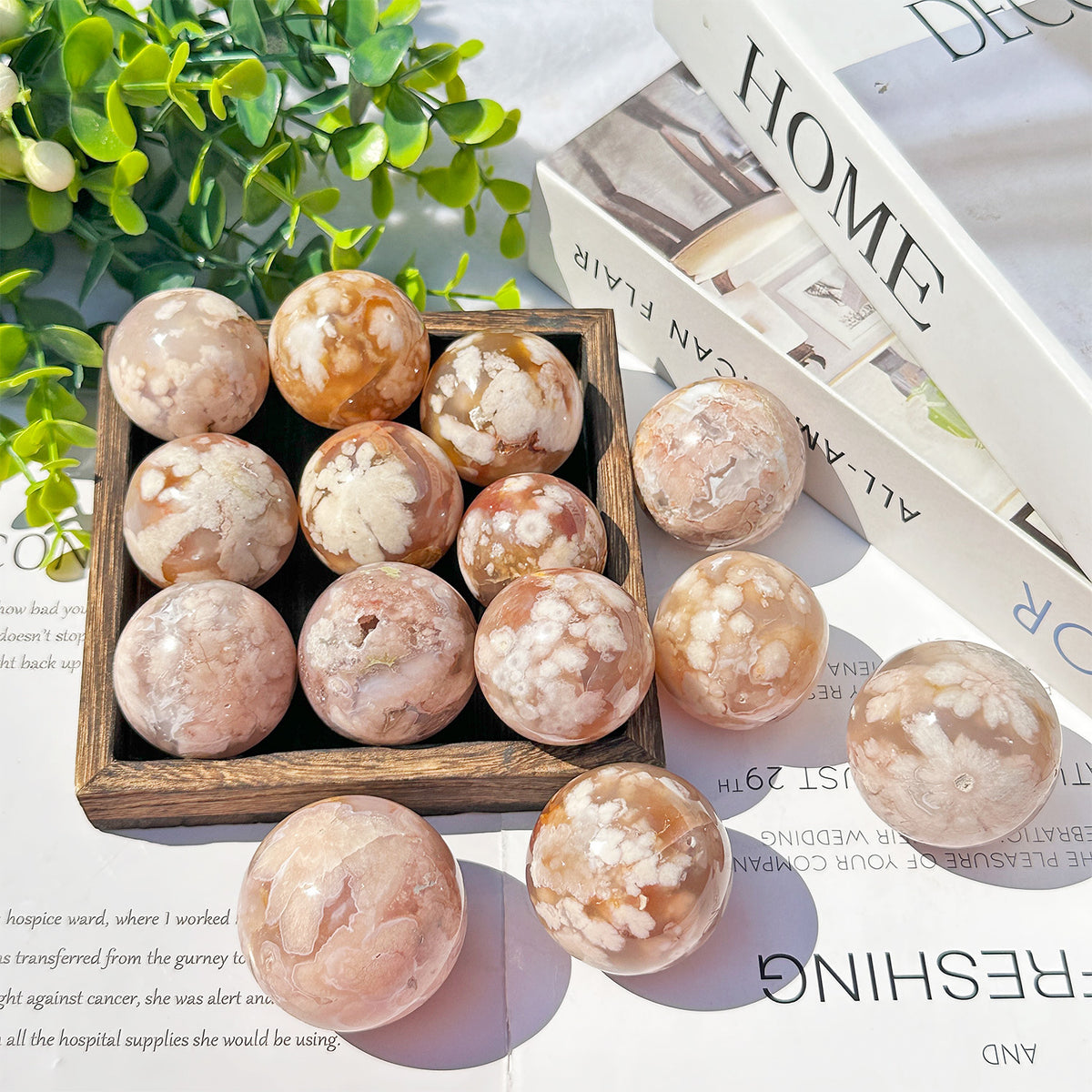 Flower Agate Sphere | Natural Cherry Blossom Crystal Ball