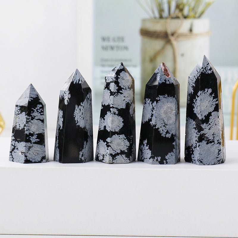 Snowflake Obsidian Tower | Natural Black & White Point 5–6cm