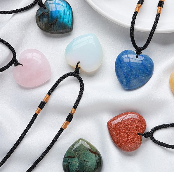 Crystal Heart Necklace | Natural Gemstone Pendant | Choose Your Stone